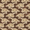 Brown plesiosaur dinosaur fossil bones seamless pattern. Gender Neutral Jurassic silhouette for baby nursery. Gender