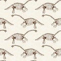 Brown plesiosaur dinosaur fossil bones seamless pattern. Gender Neutral Jurassic silhouette for baby nursery. Gender