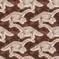 Brown plesiosaur dinosaur fossil bones seamless pattern. Gender Neutral Jurassic silhouette. Home decor for museum