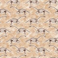 Brown plesiosaur dinosaur fossil bones seamless pattern. Gender Neutral Jurassic silhouette. Home decor for museum