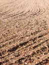 Brown ploughed dry autumn farm field space tracks empty space ag