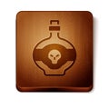 Brown Poison in bottle icon isolated on white background. Bottle of poison or poisonous chemical toxin. Wooden square