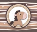 Brown pony label card on stripey background