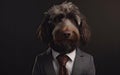 Brown poodle dog wearing a business suite studio portrait