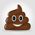 Brown Poop 3d Emotion smile. Realistic Shit design In plastic cartoon style. Emoji Icon isolated on white background