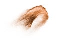 Brown powder dust cloud.Brown particles splattered on white background Royalty Free Stock Photo