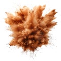 Brown powder explosion on white background with fine particles dust Royalty Free Stock Photo