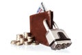 Brown purse locked with padlock. Royalty Free Stock Photo