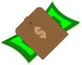 Brown purse with paper cash and coins Royalty Free Stock Photo