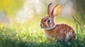 Brown Rabbit in Green Grass Meadow Royalty Free Stock Photo