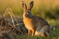 Brown rabbit standing in field
