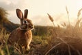 Brown rabbit standing in field