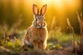 Brown rabbit standing in field