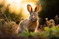 Brown rabbit standing in field