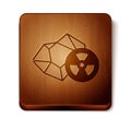 Brown Radioactive icon isolated on white background. Radioactive toxic symbol. Radiation hazard sign. Wooden square