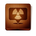 Brown Radioactive in location icon isolated on white background. Radioactive toxic symbol. Radiation Hazard sign. Wooden