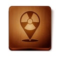 Brown Radioactive in location icon isolated on white background. Radioactive toxic symbol. Radiation Hazard sign. Wooden