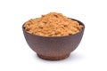 Brown raw cane sugar in wooden bowl Royalty Free Stock Photo