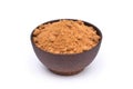 Brown raw cane sugar in wooden bowl Royalty Free Stock Photo