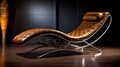 Modern Chaise Lounge Chair: Dark Amber And Silver Minimalistic Design