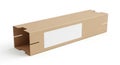Brown rectangular cardboard box with a white label on one side, designed for easy Royalty Free Stock Photo