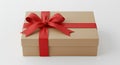 Brown gift box with red ribbon and bow, ai generated Royalty Free Stock Photo