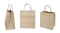 Brown recycled paper shopping bag set isolated on white background, clipping path Royalty Free Stock Photo