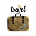 Large retro brown suitcase for travel, watercolor