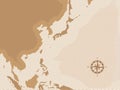 Brown Retro World Map with compass, Flat vector illustration EPS10