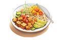 brown rice bowl garnished with tofu and fresh vegatables Royalty Free Stock Photo