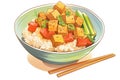 brown rice bowl garnished with tofu and fresh vegatables Royalty Free Stock Photo