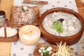 Brown rice porridge put pork and brown rice with soft-boiled egg Royalty Free Stock Photo