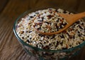 Brown rice seed in bowl. Royalty Free Stock Photo