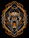 Brown Robotic wolf roaring with unique sacred geometry background