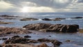 The brown Rocks and Tasman Sea at Birubi Point in regional Australia