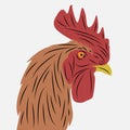 Brown rooster head vector looks strong with sharp eye highlights, suitable for logos