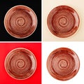 Brown round ceramic plate with spiral pattern