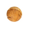 Brown round wood cut texture with annual growth tree rings from pine trunk isolated on white background. Royalty Free Stock Photo