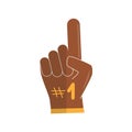 Brown rugby, american football, soccer fan hand number one glove. Super bowl, sports equipment concepts. Flat illustration Royalty Free Stock Photo