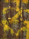 Brown rusty iron texture and yellow painted. Old metal iron rust background and texture. Grunge galvanized iron plate for texture Royalty Free Stock Photo
