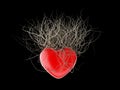 Brown's roots grew out of a red heart, in a black background.