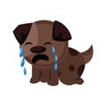 Brown sad dog crying vector illustration on a