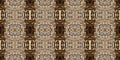 Brown safari animal print patchwork seamless border pattern. Natural quilt clash damask style in brown printed fabric