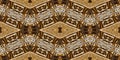 Brown safari animal print patchwork seamless border pattern. Natural quilt clash damask style in brown printed fabric