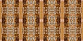 Brown safari animal print patchwork seamless border pattern. Natural quilt clash damask style in brown printed fabric