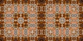 Brown safari animal print patchwork seamless border pattern. Natural quilt clash damask style in brown printed fabric