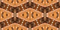 Brown safari animal print patchwork seamless border pattern. Natural quilt clash damask style in brown printed fabric