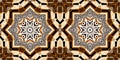 Brown safari animal print patchwork seamless border pattern. Natural quilt clash damask style in brown printed fabric