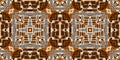 Brown safari animal print patchwork seamless border pattern. Natural quilt clash damask style in brown printed fabric