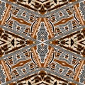 Brown safari animal print patchwork seamless pattern. Natural quilt clash damask style in brown printed fabric effect